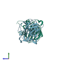 PDB entry 4xw3 coloured by chain, side view.