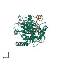 PDB entry 4xw6 coloured by chain, side view.