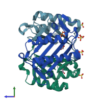 PDB entry 4xx8 coloured by chain, side view.