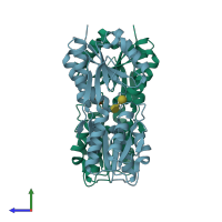 PDB entry 4xxh coloured by chain, side view.