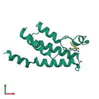 Monomeric assembly 1 of PDB entry 4xy8 coloured by chemically distinct molecules, front view.