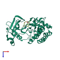 PDB entry 4xyf coloured by chain, top view.