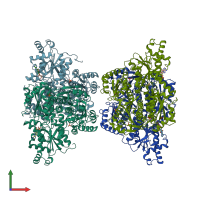 PDB entry 4xyk coloured by chain, front view.