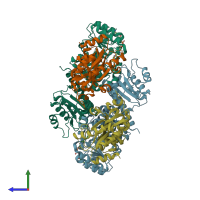 PDB entry 4xyl coloured by chain, side view.