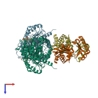 PDB entry 4xyl coloured by chain, top view.