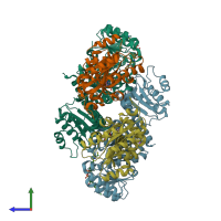 PDB entry 4xym coloured by chain, side view.