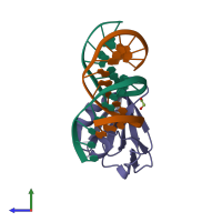PDB entry 4xyq coloured by chain, side view.