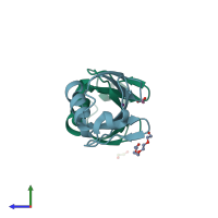 PDB entry 4xyz coloured by chain, side view.