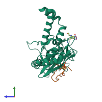 PDB entry 4xz1 coloured by chain, side view.