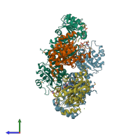 PDB entry 4xz3 coloured by chain, side view.