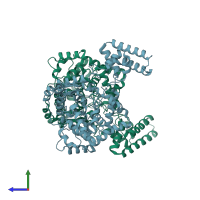 PDB entry 4xz8 coloured by chain, side view.