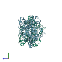PDB entry 4xza coloured by chain, side view.