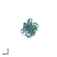 PDB entry 4xzc coloured by chain, side view.