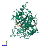 PDB entry 4xzm coloured by chain, side view.