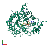 PDB entry 4xzn coloured by chain, front view.