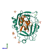 PDB entry 4y0z coloured by chain, side view.