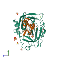 PDB entry 4y10 coloured by chain, side view.
