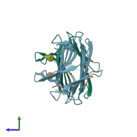PDB entry 4y1v coloured by chain, side view.