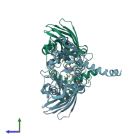 PDB entry 4y2h coloured by chain, side view.