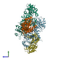 PDB entry 4yaj coloured by chain, side view.