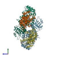 PDB entry 4yak coloured by chain, side view.