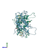 PDB entry 4yax coloured by chain, side view.