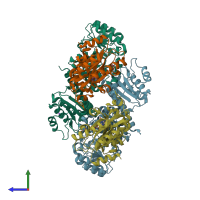PDB entry 4yb8 coloured by chain, side view.
