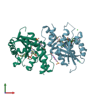 PDB entry 4ybr coloured by chain, front view.