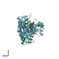 PDB entry 4ybr coloured by chain, side view.