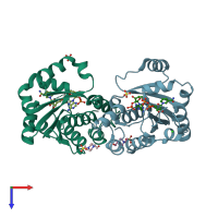 PDB entry 4ybr coloured by chain, top view.