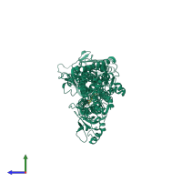 PDB entry 4ycl coloured by chain, side view.