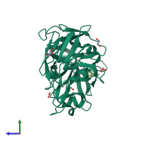 PDB entry 4yct coloured by chain, side view.