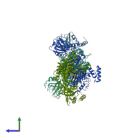PDB entry 4ycv coloured by chain, side view.