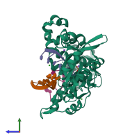 PDB entry 4yd2 coloured by chain, side view.