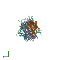 PDB entry 4ydk coloured by chain, side view.