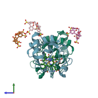 PDB entry 4ye1 coloured by chain, side view.