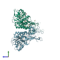 PDB entry 4ye5 coloured by chain, side view.
