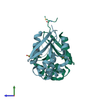 PDB entry 4ye7 coloured by chain, side view.