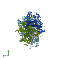 PDB entry 4yed coloured by chain, side view.