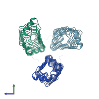 PDB entry 4yei coloured by chain, side view.
