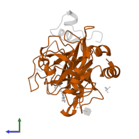 Thrombin heavy chain in PDB entry 4yes, assembly 1, side view.