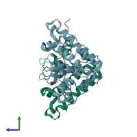 PDB entry 4yet coloured by chain, side view.