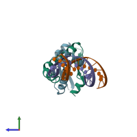 PDB entry 4yex coloured by chain, side view.