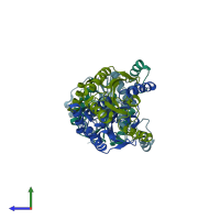 PDB entry 4yf5 coloured by chain, side view.