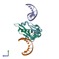 PDB entry 4yfh coloured by chain, side view.
