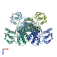 PDB entry 4yfi coloured by chain, top view.