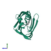 Monomeric assembly 1 of PDB entry 4yfq coloured by chemically distinct molecules, side view.