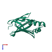 Monomeric assembly 1 of PDB entry 4yfq coloured by chemically distinct molecules, top view.
