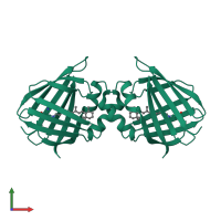 Homo dimeric assembly 2 of PDB entry 4yfq coloured by chemically distinct molecules, front view.
