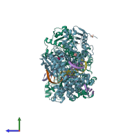 PDB entry 4yfu coloured by chain, side view.